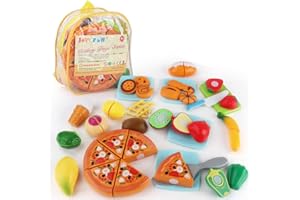 JoyGrow 31 Stück Lebensmittel Spielzeug Schneiden Obst Gemüse Kinderküche Spielzeug Rollenspiele Küchenspielzeug Zubehör mit Rucksack Lagerung Geschenk für Kinder ab 3 Jahren