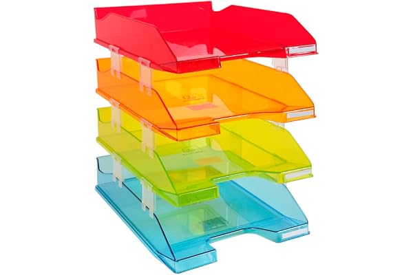 Exacompta - Réf. 113299SETD - Set de 4 corbeilles à courrier COMBO MIDI - dimensions 34,6 x 25,4 x 24,3 cm - pour documents au format A4+ - 4 couleurs assorties translucides