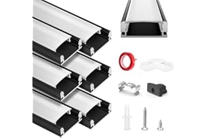 HOMMAND LED Channel, 6 x 1m/3.3ft LED Profile U Shape, LED Aluminium Profile and LED Diffuser Strip with Adhesive Tape, Corner Connectors, End Caps and Mounting Clips, LED Strip Light Cover 6m