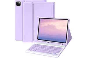 AMZCASE Coque Clavier pour iPad Air 5/Air 4e gén 10.9" 2022/2020, Étui Housse avec Pen Holder pour iPad Pro 11" 2021/2020/2018,Housse avec Magnétique Détachable Sans Fil BT Clavier AZERTY Français (Violet)