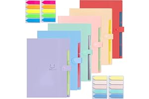 LOSTWRY 6 Pièces Extensible Classeur Documents avec Etiquettes, A4 Expansion Dossiers De Fichiers 5 Compartiments Organiseur Document avec Fermeture Snap pour l'école et Bureau