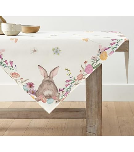 Tovaglia Rotonda A Forma Di Coniglio - Design Pasquale E Primaverile, 120cm, Antimacchia - Per Feste E Tavola - Foto 6