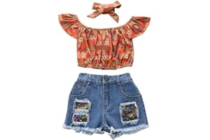 BONFOR 3 piezas Ropa Niña 2-6 años Conjuntos Verano Tie-dye Pantalones Vaqueros+Camisa, Trajes Conjunto Ropa Niña 1 año Moderna