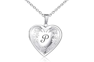 MUERDOU Locket Necklace That Holds Pictures Initial Alphabet Letter Heart Shaped Photo Memory Locket Pendant Necklaces