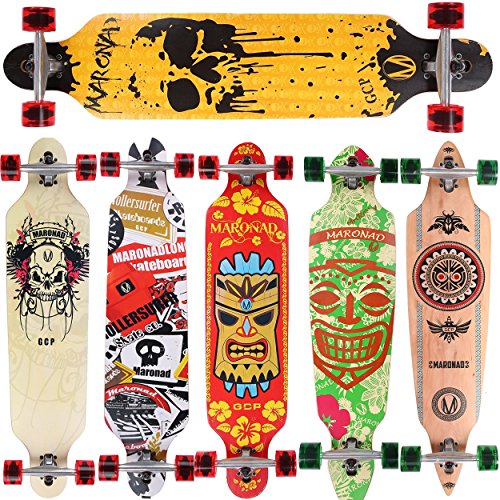 Longboard Skateboard MARONAD drop through Race Cruiser ABEC-11 Skateboard 104x24 cm Streetsurfer patinar FUN, Modell Streetsurfer - Dripping Skull