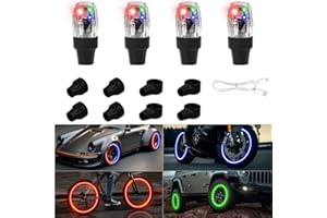 MINSEZHI Lumière Roue Pneu Voiture,lumière Valve Pneu,lumière LED Voiture,lumière d'ambiance Voiture,lumière Pneu LED,avec détecteur Mouvement,buse gaz,pour Voiture,Bicyclette et Motocyclette.(4 Pcs)
