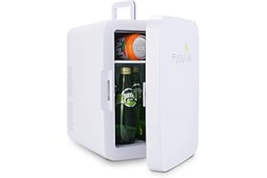 FLOVIA COOK BY NATURE Mini Kühlschrank 10L / 11 Dose, Tischkühlschrank klein Kühlbox mit Kühl- und Warmhaltefunktion, AC 220V Haus / DC 12V Kfz., Leise für Auto Büro Schlafzimmer Garten Picknick Reisen Zeltplatz