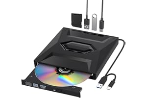 UPROZIL 5 In 1 External CD DVD Drive for Laptop,Type-C USB 3.0 Portable CD DVD Burner Rewriter with SD Slot & 2 USB Ports,8X DVD 24X CD Fast Speed CD/DVD Drive Reader for Laptop PC Mac OS Linux Windows