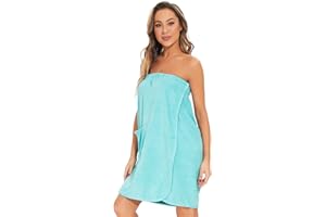Ymmchy Sauna Frottee Bademantel Damen Saunatuch Saunakilt mit Druckknöpfen, Tasche und Gummizug