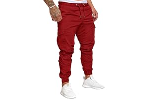 SOMTHRON Herren Elastische Taille Gürtel Baumwolle Jogging Sweat Hosen Plus Size Mode Lange Sports Cargo Hosen Shorts mit Taschen Joggers Activewear Hosen