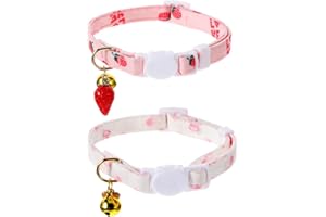 BREMOROU 2 różowe obroże dla kotów, obroże dla kotów, obroże dla kotów, z bawełny, ze zdejmowaną obrożą, odrywana truskawka, biała zawieszka w kształcie serca, dla kotów, chłopców