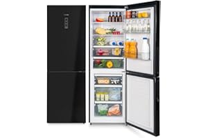 UNIVERSALBLUE Frigorífico Combi 185 cm - Cristal Negro | Sistema No Frost | Congelador | Silenciosa | Capacidad Total 320L | Envio + Subida A Planta INCLUIDA