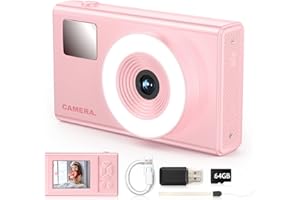 CTALYN Aparat cyfrowy w stylu vintage, karta 64 GB, kompaktowy aparat dziecięcy, aparat fotograficzny, aparat cyfrowy, mini aparat cyfrowy w stylu retro, małe zdjęcia dla dzieci, nastolatków, początkujących,