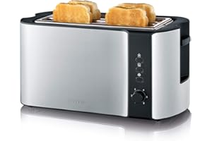 Severin AT 2590 Tostapane Automatico, Circa 1400 W, Inserto per panini Integrato, 4 fette, Acciaio Inox, Edelstahl-gebürstet-Schwarz