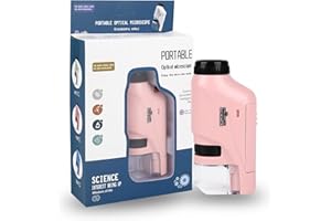 GUKASXI Microscopio de Bolsillo Niños,60X - 120X Microscopio Portátil de Bolsillo Mini Microscopio con luz LED para Regalo de Niños,Juguete Educativo,Estudio en Casa Preescolar (Rosa)