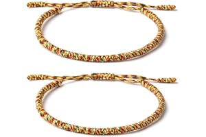 ZYMGUO 2 bracelets porte-bonheur tibétains+cadeau bouddhiste!- Fait main.Ajustable à votre poignet. Pour hommes et femmes. Bracelets d'amitié en tissu tressé-Style Tibet-Bracelet réglable