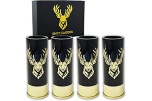 Durawe Company Verres à liqueur avec tête de cerf pour hommes et femmes, fête de mariage, fête des pères, cadeaux pour chasseurs 12 GA chasse au cerf – Petit gobelet à liqueur avec boîte cadeau (noir)