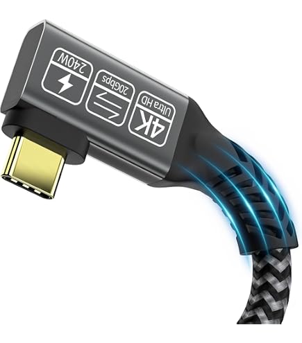 USB-C Kabel 100W PD & 20Gb/s – 30 Cm, Geflochten, Rechtwinklig – Für Kameras, Laptops, IPhone 15 & SSD