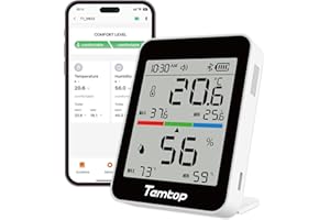 Temtop Misuratore di Umidità Termometro Digitale per Interni per la Temperatura Ambiente Igrometro Bluetooth con Avvisi di Notifica, Esportazione Dati per Casa Ufficio Garage Asilo Nido per Bambini T1