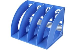 ITODA Organizer da scrivania, con 4 scomparti, robusto porta-riviste in plastica, divisori per documenti, riviste e libri Blue