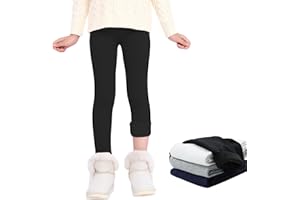 JinBei Legging Polaire Fille Cotton Collant Thermique Enfant Confort Chaud Longueur Pantalon d'hiver Doublés Legging Élastique Couleur Unie Filles Vêtements pour Sport Loisirs, 5-13 Ans