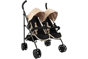 HTI Joie Aire Twin Pushchair | Childrens Double Stroller Pram In Black & Stone | Childrens Baby Doll Stroller Toy Umbrella Fold Stroller | Role Play Toy Dolls Buggy Pushchair | Ages 3+
