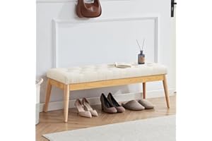 BAKAJI Panca Fondoletto in Tessuto con Struttura Legno, Cassapanca Pouf Camera da Letto, Ingresso, Ufficio, Cameretta, Soggiorno, Salotto, Panchina Ottomana Imbottitura Alta Densità (Beige)