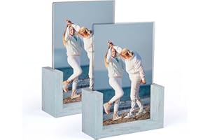 HORLIMER Marcos de Fotos 10x15 de Cristal para Mesa, Set de 2, Gris, Portafotos con Base de Madera en Forma de U, Apto para Exhibidor, Menú, Memorándum