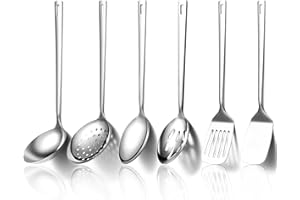 Evanda Juego de utensilios de cocina 6 piezas, acero inoxidable juego de espátulas para herramientas de cocina de alta resistencia, accesorios de cocina esenciales para el hogar