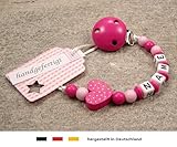 kleinerStorch kS-013-1 Baby Schnullerkette mit Namen - Schnullerhalter mit Wunschnamen - Mädchen Motiv Herz, pink