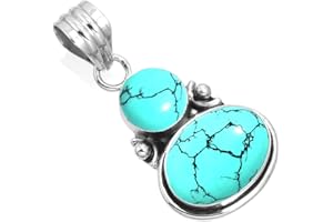 JEWELOPORIUM Handmade Genuine 925 Sterling Silver Pendant Necklace Natural Gemstone Crystal, Lapis, Onyx, Amber Oval Round Boho Jewelry For Women