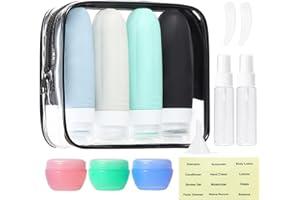 LUFEVRM Silikon Reiseflaschen,14 Stück Reiseflaschen Set Handgepäck,Nachfüllbare Reiseflaschen für Shampoo und Duschgel,Kulturbeutel Flugzeug,BPA-Frei,TSA-Zugelassen Reise Flaschen Zum Befüllen