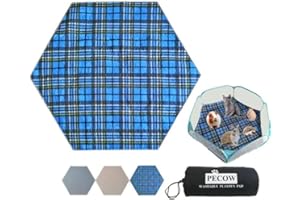 Pecow (Plaid) Hexagon Washable Liner for Portable Small Animal Playpen Guinea Pig Play Pen Hamster Cage Fleece Bunny Rabbit Fence ravel Indoor/Outdoor Waterproof Reusable Super Absorbent
