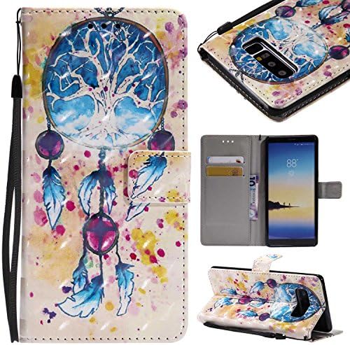 Galaxy Note 8 Case, Conber Diamond Leather Case with [free Tempered Glass Screen Protector][Card Holder][Hand Strap], Galaxy Note 8 Premium Leather Wallet Flip Case with Stand Cover, Colorful Painting Pattern Design Protective Shell Case Cover for Samsung Galaxy Note 8 - Wind Chimes