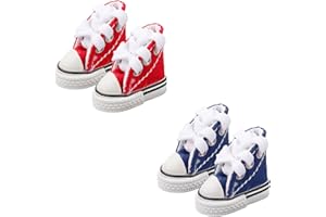 Tabanzhe 2 Pairs Doll Canvas Sneakers Mini Skateboard Shoes Lace up Doll Sneakers Anti-Slip Fingerboard Shoes for Kids Doll Clothes Accessories Thunder Dance Breakdance (Red, Blue)
