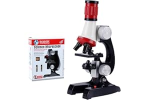ALEENFOON Microscopio per Bambini, 1200x, 400x, 100x Ingrandimento Kit microscopio scientifico per Bambini con luci a LED, Include Set di Giocattoli Accessori per Bambini