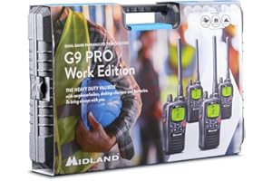 Midland - 4 Talkie Walkie Longue Portée 10Km Professionnel G9 Pro Work Edition 101 Canaux (36 PMR446/69 LPD), Récepteur Radio Émetteur sans Licence, IPX4 Étanche, Autonomie 18H et Piles Rechargeables