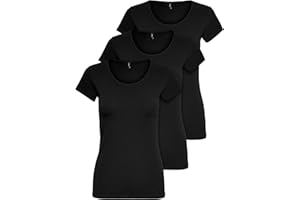 ONLY 3er Pack Damen T-Shirt schwarz oder weiß Kurzarm lang Basic Sommer T-Shirts XS S M L XL 15209153