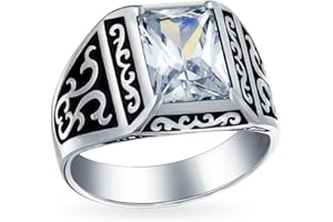 Bling Jewelry Personalizar Corte Esmeralda Circonio Cúbico Aaa Cz Prong Set Vikingo Scroll Anillo De Compromiso Para Hombres De Dos Tonos Oxidado .925 Plata Hecho A Mano En Turquía Personalizable
