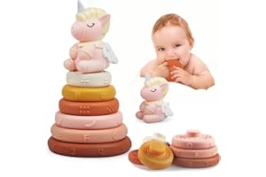 PLUNACK Tour Souple Empilable - Jeux Montessori Bébé 6-12 Mois - Empileur à Presser et Jouets de Dentition, Jeu Sensoriel D'empilement, Jouets d'éducation précoce pour 6 9 12 18 Mois Tout-petit Garçons Filles