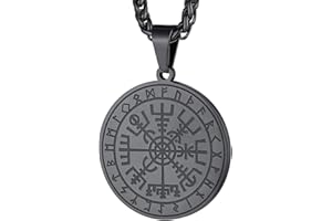 FaithHeart Men's Viking Compass Necklace, Personalised Norse Runes Vegvisir/Helm of Awe/Odin Tag Pendant Jewelry Stainless Steel/Gold/Black, Nordic Amulet Gifts