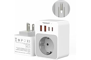 TESSAN Klappbarer USA Adapter Steckdose, 5 in 1 Reiseadapter USA Deutschland Stecker mit 2 USB C und 2 USB A, EU to US Adapter für Kanada, Thailand, American, Mexiko Steckdosen, Reiseadapter Typ B
