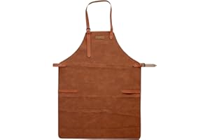 Le Bouscatier Tablier cuisine en cuir pour Barbecue, Plancha, brasero, Grillades - Réglable Résistant et léger - Idéal Cuisine Extérieure et Intérieure - Protection Torse et Cuisses