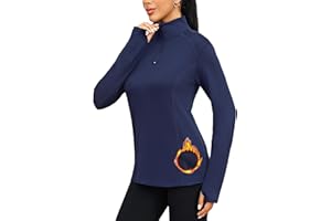 Terecey Funktionsshirt Damen Langarm Laufshirt Wandershirt Atmungsaktiv UPF 50+ UV Shirt mit 1/4 Zip und Daumenloch - Leicht Schnelltrocknend Sportshirt Langarmshirt S-3XL