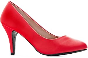 Andrés Machado - Élégants Escarpins rétro pour Femme/Adolescent pour l´été et l´Hiver - AM422 - Bout Arrondi en Simili Cuir - Talons Moyens Fins - Tailles 32 à 46 EU