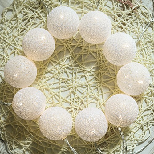 Gresonic 10er LED große Baumwoll Kugeln Lichterkette Deko Leuchte für Garten Weihnachten Party Hochzeit Innen mit dem Stecker Warmweiß - 2