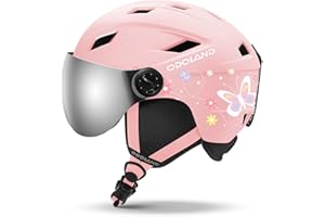 Odoland Casque de Ski avec Visière pour Enfants Graçons et Filles, Casque de Snowboard Réglable avec Boucle Magnétique pour Enfants de 3 à 12 Ans, pour Ski, Snowboard