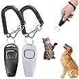 SYOSI Dog Training Clickers and Whistle in One, Consistent Positive Reinforcement for Puppies, Fix Undesired Behaviors, Pet Training Clicker for Dog Cats Puppy Birds Horses, 2-Pack(White + Black)