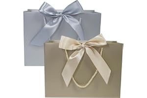 BIHIYII 2Pcs Gift Bags Medium, Valentines Gift Bags for Presents, Birthday Gift Bag, Christening Wedding Bridesmaid Gift Party Bags for Her Him, 28 x 20 x 9 cm (Brown/Silver)