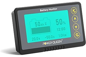 Power Queen 500A Batteriemonitor mit Shunt Programmierbarer Alarm 8V-120V Spannungsbereich LCD Anzeige 20ft Geschirmter Draht Kompatibel mit 12V Lithium, LiFePO4, Gel, überfluteten Batterien